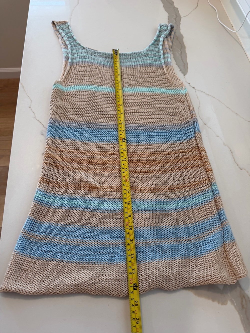 Striped Knit Tank Dress in Beige and Blue - Picture 6 of 6